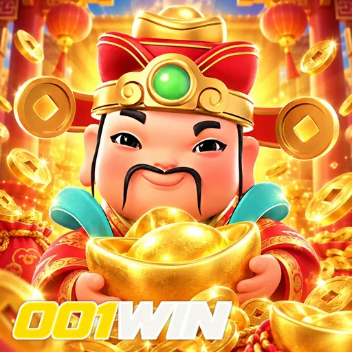 001WIN — ilustração de um personagem sorridente com moedas de ouro